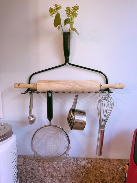 Mrs Happy Homemaker, Antique Kitchen Utensils, Utensil Hanger, Rake Head, Joanna Gaines Style, Samantha Smith, Decorative Ideas, Kitchen Utensil Holder, Antique Kitchen