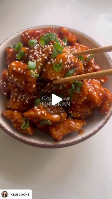 Food | Health | Wellness on Instagram: "Garlic Sesame Chicken 🥢this recipe is perfect for your next meal. It’s super easy to make instead of ordering takeout!!
.
.
@kauscooks

✱ Recipe
⋆ 500g boneless chicken
⋆ 1 tsp salt
⋆ 1 tsp pepper
⋆ 1 tsp Chinese five spice 
⋆ 1 egg
⋆ 1 cup cornflour to coat
⋆ 2 Tbsp sesame oil
⋆ 3 cloves garlic
⋆ 1/4 cup dark soy sauce
⋆ 1/4 cup tomato ketchup
⋆ 1/4 cup dark brown sugar
⋆ 1 cup cornflour slurry (1 cup water 1 tbsp cornflour)
⋆ 1 tsp red chilli flakes
⋆ 2 Tbsp sesame seeds
⋆ Spring onions to garnish

✱ Method
1. Add salt, pepper, chinese five spice and egg to the chicken and allow it to marinate for atleast 1 hour.
2. Coat each piece in cornflour
3. Deep fry chicken for 3-4 minutes (low-medium heat), fry in batches do not overcrowd the frying pan. K Deep Fry Chicken, Chinese Five Spice, Noodles Chicken, Cornstarch Slurry, Dark Soy Sauce, Fry Chicken, Five Spice, Dark Brown Sugar, Chilli Chicken