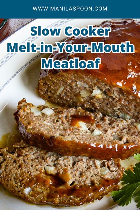 Slow Cooker Melt-in-Your-Mouth-Meat-Loaf - Manila Spoon Meatloaf For One, Small Crockpot Recipes, Crockpot Recipes For Two, Crockpot Meatloaf Recipes, Crockpot Meatloaf, Slow Cooker Meatloaf, Batch Recipes, Recipe For 1, Single Serving Recipes