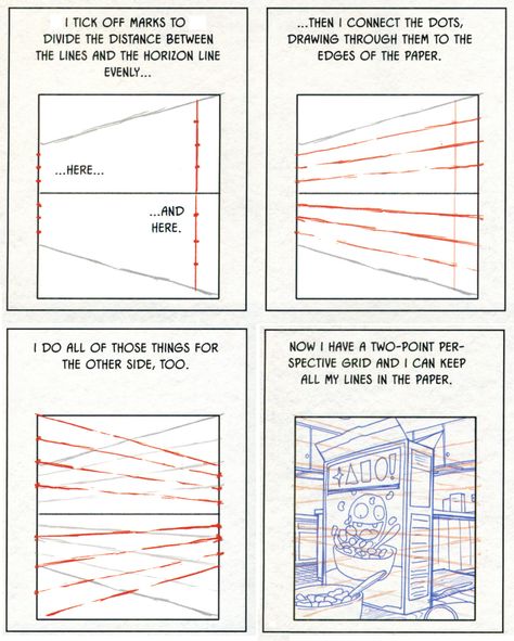 Scans from Robbie Lee’s Perspective Made Easy: A Step-By-Step Guide. Perspective Studies, Bg Reference, Story Boarding, Art Fundamentals, Drawing Perspective, Perspective Drawings, Background References, Beginner Sketches, Perspective Sketch