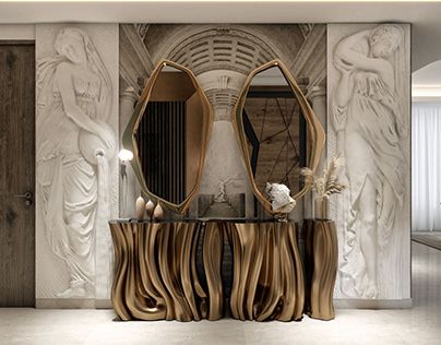 LUXURY MODERN RECEPTION Hotel Reception Design, Entryway Ideas Modern, Console Unit, Luxury Console Table, Luxury Console, Modern Bungalow House Design, Entry Closet, Dining Room Updates, Lobby Interior Design