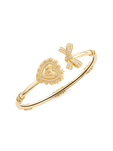 DOLCE&GABBANA 18K Yellow Gold & Diamond Sacred Heart Bangle | SaksFifthAvenue Dolce And Gabbana Bracelet, Dolce And Gabbana Jewelry, Dolce Gabbana Jewelry, Dope Jewelry Accessories, Dg Logo, Designer Bracelet, Heart Symbol, Jewelry Accessories Ideas, Heart Diamond