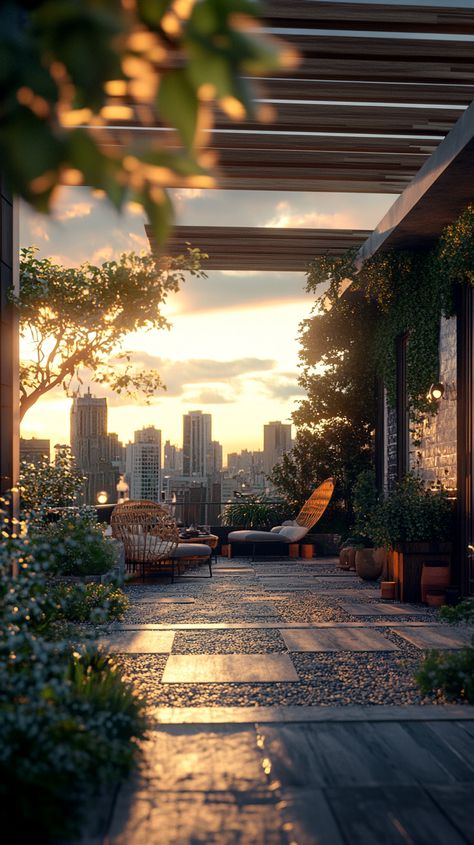 City apartment private rooftop garden. Rooftop Garden Aesthetic, Private Rooftop, Design Architect, Cafe Ideas, Garden Balcony, Rooftop Garden, New York Apartment, Garden City, City Apartment