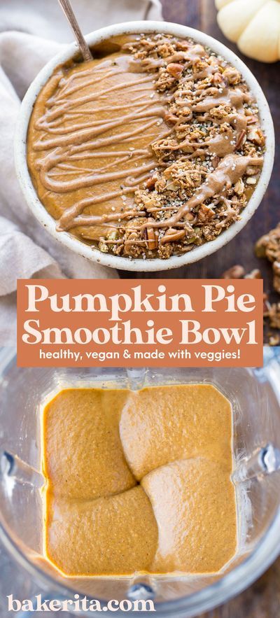 Resep Smoothie, Pumpkin Bowls, Pumpkin Pie Smoothie, Pumpkin Smoothie, Desserts Vegan, Dessert Party, Smoothie Bowl Recipe, Pumpkin Pie Filling, Paleo Vegan