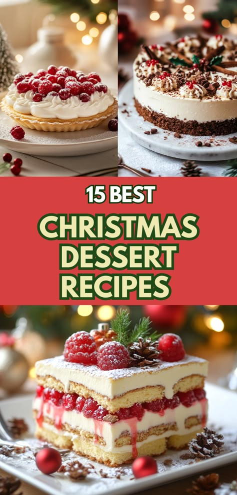 Delicious holiday treats displayed with festive decorations, ready to share with family and friends. Easy But Yummy Desserts, Easy Holiday Deserts, Light And Fruity Desserts, Best Desserts For Christmas Dinner, New Christmas Recipes, Dessert Recipes For Dinner Party, Holiday Desserts Recipes, Desserts That Can Be Frozen, Christmas Desserts Make Ahead