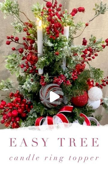 Easy Christmas Tree Topper, Candle Tree Topper, Red Tree Topper, Christmas Tree With Candles, How To Make A Tree Topper, How To Make A Christmas Tree Topper, Christmas Tree Toppers Diy, Tree Toppers Christmas Diy, Diy Tree Topper Ideas