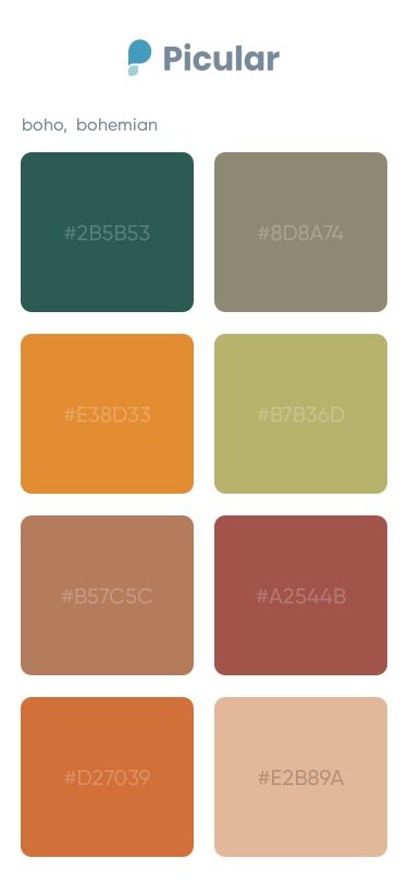 Boho Color Palette Hex Code, Color Palette Hex Code, Earthy Boho Color Palette, Yellow Hex Code, Color Palettes With Hex Codes, Color Palette Hex Codes, Boho Color Palette, Planet Zoo Inspiration, Color Generator