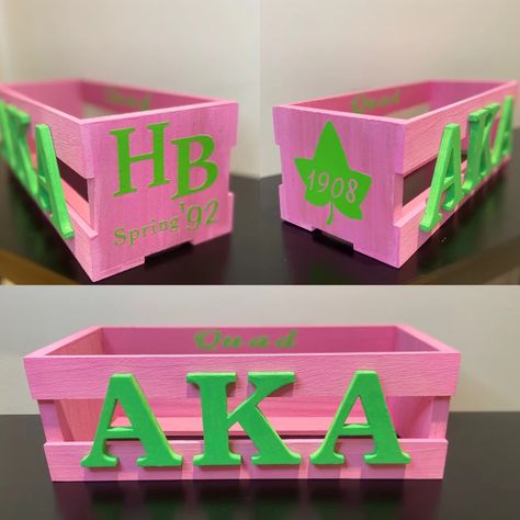 Alpha Kappa Alpha Crafts, Alpha Kappa Alpha Gifts, Sorority Pictures, Aka Sorority Gifts, Wooden Box Diy, Storage Crate, Aka Sorority, Greek Gifts, Alpha Kappa Alpha Sorority