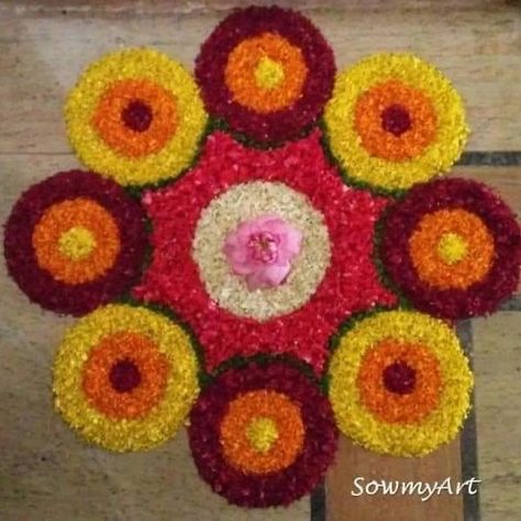 Flower Rangoli Designs 🔥👌 #diwalirangoli #Diwali2024 Flower Rongali Design, Pookolam Design Simple, Pookalam Simple Design, Small Pookalam Design Onam, Easy Pookalam Designs, Pookalam Design Onam Simple Small House, Athapookalam Designs Simple, Pookalam Design Onam Easy, Onam Pookalam Design Simple