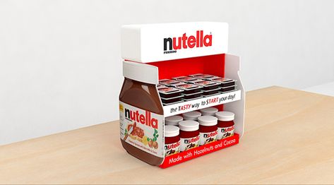 Nutella Counter top display on Behance Chocolate Display Stand, Counter Display Ideas, Counter Display Design, Counter Top Diy, Posm Design Creative, Pos Display Design Creative, Top Diy Ideas, Posm Design Creative Retail Displays, Counter Top Display