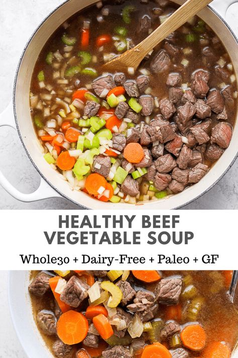 Homemade Beef Vegetable Soup, Beef Vegetable Soup, Homemade Vegetable Beef Soup, Whole30 Dinner Recipes, Paleo Soup, Winter Soup, Healthy Beef, Paleo Recipe, Vegetable Beef Soup