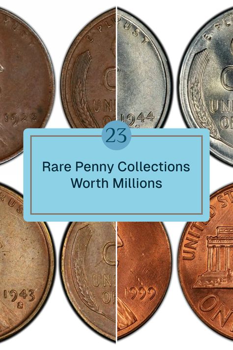 A captivating overview of 23 rare penny collections that are valued at millions of dollars. Emphasizing the highlights of historic and unique pennies, this pin showcases 4 images of some of the most sought-after examples in numismatics. Penny Collection, Us Penny, Foreign Coins, Old Coins Worth Money, Flying Eagle, Rare Coins Worth Money, Copper Penny, Valuable Coins, Error Coins