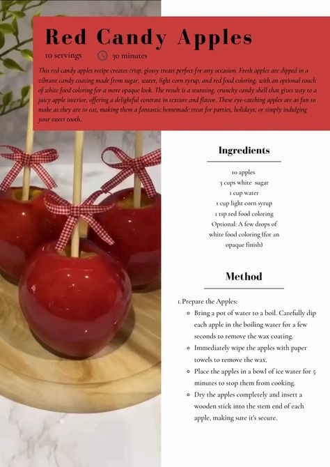 Red Candy Apples Recipe.pdf Red Candied Apples Recipe, Homemade Candy Apples Recipe, Candied Apple Slices, Candied Apples Recipe, Cinnamon Candy Apple Recipe, Candy Apples Recipe, Red Candy Apples, Popcorn Balls Recipe Easy, Candied Apples Slices