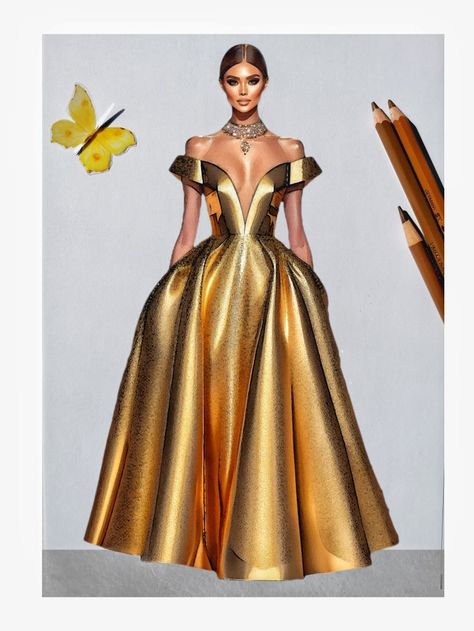 Metallic Drawing, Fabric Rendering, Fashion Sketchbook Inspiration, Fashion Design Books, Fashion Figure Drawing, Fashion Illustration Watercolor, Fashion Illustration Sketches Dresses, Sketches Dresses, Fashion Sketchbook