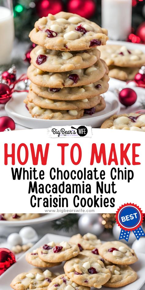 Looking for a new addition to your cookie collection? Look no further! Discover the magic of white chocolate chip macadamia nut craisin cookies and why they deserve a spot in your baking repertoire. With their irresistible combination of creamy white chocolate, buttery macadamia nuts, and tangy craisins, these cookies are sure to become a family favorite. via @bigbearswife White Chocolate Cherry Macadamia Nut Cookies, White Macadamia Nut Cookies, White Chocolate Chip Cookies Macadamia, White Chocolate Cookies Macadamia, Crumble White Chocolate Macadamia Nut Cookies, White Chocolate Chip Macadamia Nut Cookies, Craisin Cookies, Macadamia Nut Cookies Recipe, White Chocolate Macadamia Nut Cookies