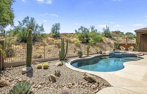 Southwest Pool Design, Pool With Gravel Around, Desert Backyard Pool, Desert Landscaping Backyard Pool, Arizona Pool Landscaping, Desert Pool Ideas, Dessert Landscaping Backyard, Desert Backyard With Pool, Desert Pool Landscaping Arizona