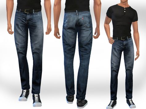 Created by Saliwa! Sims 4 Male Sims, Mens Dark Jeans, Sims 4 Male, Male Sims, Sims 4 Men Clothing, Sims 4 Couple Poses, Masculine Clothing, Sims 4 Male Clothes, Jeans With Belt