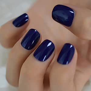 Short Square Dark Blue False Nails Glossy Pure Color Collection,24Pcs Full Cover Acrylic Stick on Nails with Jelly Glue for Women Girls Nails Art (Dark Blue) Nails Short Natural, Round Fake Nails, Nails Gels, Blue Pedicure, Bright Summer Acrylic Nails, Pink French Nails, Squoval Nails, Shiny Nails, Uv Nails