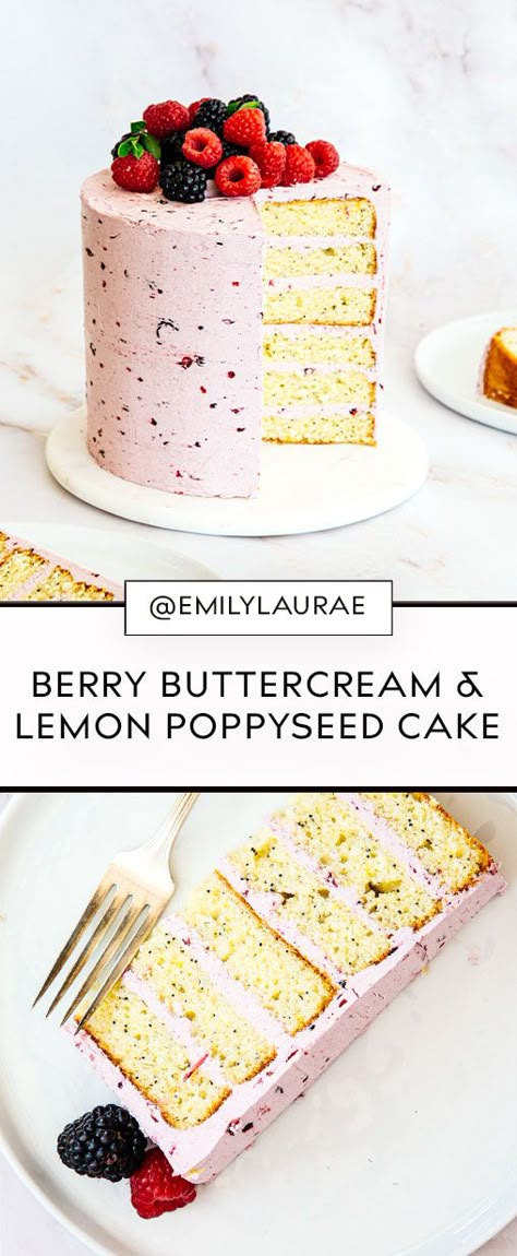 Berry Buttercream, Blackberry Buttercream, Poppy Seed Cake Recipe, Poppyseed Cake, Strawberry Cake Filling, Lemon Poppyseed Cake, Flat Cakes, Birthday Cake Flavors, Poppy Seed Cake