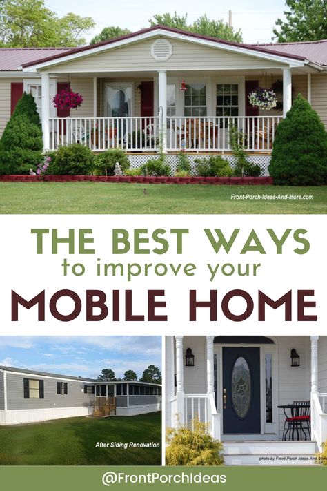 Do you want to improve your mobile home? If you're looking for mobile home hacks to improve its curb appeal, then this post is for you. Give your mobile home an exterior makeover with these top tips. Florida Mobile Home Exterior Colors, Updating A Mobile Home Exterior, How To Update A Mobile Home, Mobile Home Curb Appeal On A Budget, Trailer Curb Appeal, Exterior Manufactured Home Remodel, Curb Appeal For Mobile Homes, Modular Home Exterior Makeover, Porch Designs For Mobile Homes