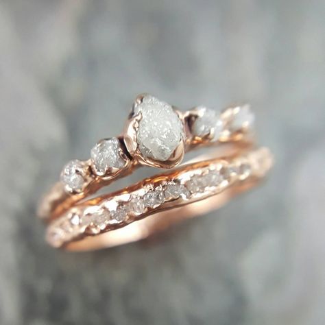 Multi Stone Engagement Ring, Rose Gold Diamond Ring Engagement, Rough Diamond Ring, Stone Engagement Ring, Rose Gold Engagement, Raw Diamond, Stone Engagement Rings, Stone Engagement, Rough Diamond