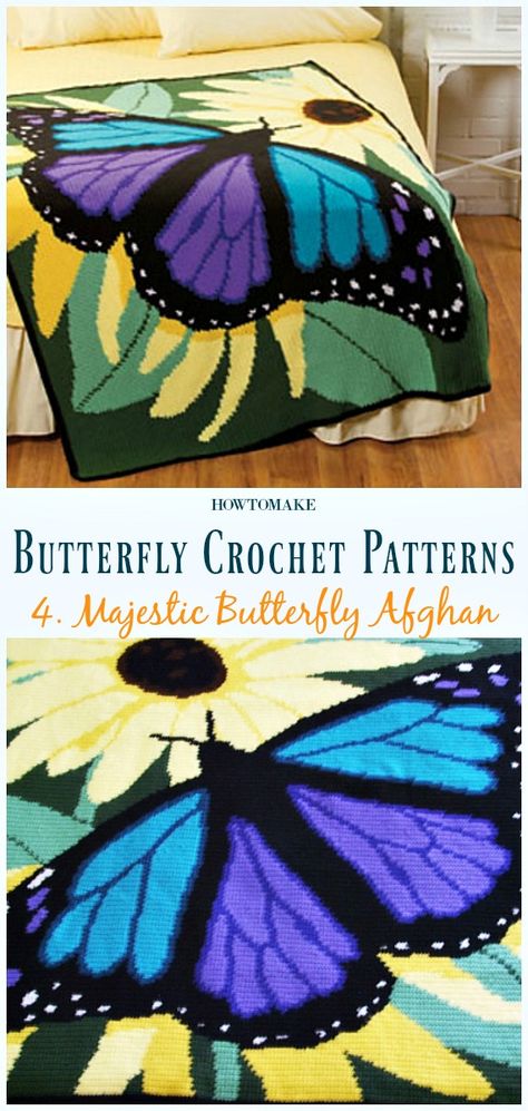 Majestic Butterfly Afghan Free Crochet Pattern - Free #Butterfly; #Crochet; Patterns Butterfly Afghan, Majestic Butterfly, Afghan Crochet Patterns Easy, Butterfly Blanket, Zig Zag Crochet, Butterfly Crochet, Crochet Butterfly Pattern, Crochet For Beginners Blanket, Crochet Butterfly