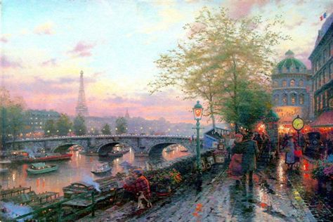 Thomas Kinkade Paris City of Lights Thomas Kinkade Art, Thomas Kinkade Paintings, Thomas Kincaid, Kinkade Paintings, Eiffel Tower Painting, Art Thomas, Tower In Paris, Paris Painting, Paris Wallpaper