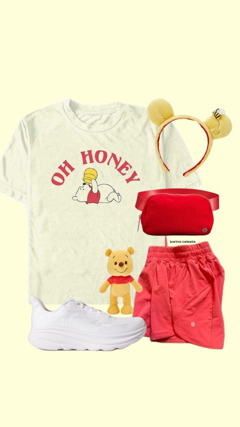 Pooh bear Disney bound but make it comfy! #hokas #disney #disneybound #disneyland #winniethepooh #poohbeat #mickey #summer #spring #outfitinspo #ootd #fitinspo #lululemon Cute Disney World Outfits, Disney Outfits Summer, Disneyworld Outfits, Disneyworld Outfit, Disney Bound Outfits Casual, Disney Trip Outfits, Theme Park Outfits, Disneyland Christmas, Disney Themed Outfits