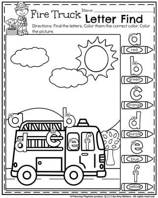 Alphabet School, Back To School Preschool, Fire Safety Preschool, Abc Preschool, Fire Safety Week, Fire Prevention Week, Truck Lettering, Back To School Worksheets, Coloring Printables