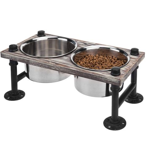 MyGift Torched Wood and Industrial Metal Elevated Double Pet Feeder Stand with 2 Stainless Steel Bowls >>> Read more at the image link. (This is an affiliate link) Dog Food And Water Bowls, Torched Wood, Torch Wood, Elevated Dog Feeder, Raised Dog Bowls, Elevated Dog Bowls, Dog Bowl Stand, Wood Ladder, Stainless Steel Bowls