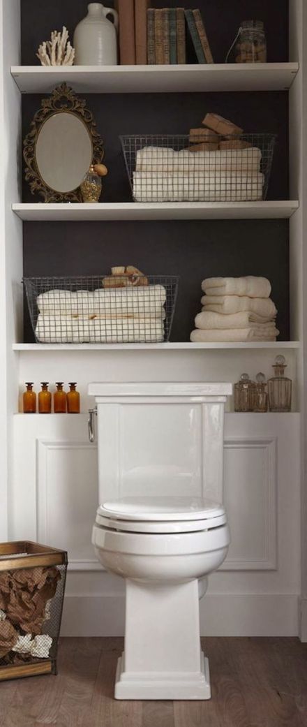 23 Brilliant Bathroom Storage Ideas To Solve ALL Your Clutter Problems - Expert Home Tips Makeover Kamar Mandi, Shelves Above Toilet, Shelves Over Toilet, Bathroom Wall Storage, Bathroom Storage Solutions, Downstairs Toilet, Bad Inspiration, Toilet Room, Bathroom Closet