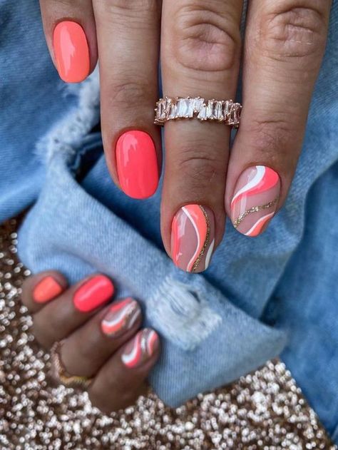 Multicolor Collar Color Nails Embellished Beauty Tools Uñas Color Coral, Coral Nails With Design, Unghie Sfumate, Orange Nail, Nails Kit, Coral Nails, Summery Nails, Her Nails, French Nail