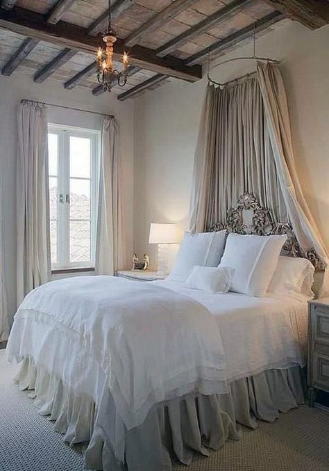 When you think of a French countryside, whether you’ve ever been or not, you likely envision something like a weathered barn amidst lavender fields French Bedroom Design, Country Bedroom Design, French Country Decorating Bedroom, Elegant Bedroom Decor, French Country Bedrooms, French Bedroom, White Bed, Country Bedroom, Bed Skirt