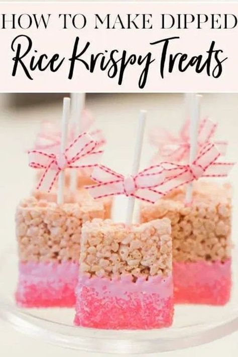 Rice Crispy Treat Party Favor, Rice Krispie Treats Dipped In Pink, Easter Treats Rice Krispie, Pink Rice Krispie Treats On A Stick, Diy Dipped Rice Krispie Treats, Rice Krispie Treats On Sticks, Pig Rice Krispie Treats, Diy Rice Crispy Treats Dipped, How To Make Dipped Rice Krispie Treats