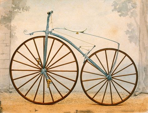 En 1861, Ernest Michaux decidió dotar de unos pedales a la rueda delantera de una vieja draisiana, por lo que el nuevo invento requería de más equilibrio. Se reconoce a Michaux como el precursor directo de la bicicleta aunque se deben citar nombres como Philip Moritx o Galloux que construyeron bicicletas a pedales para uso particular. Cycling Events, Velo Vintage, Bicycle Art, Old Bikes, Cycling Bikes, Old Toys, Oeuvre D'art, Bicycle, Bike