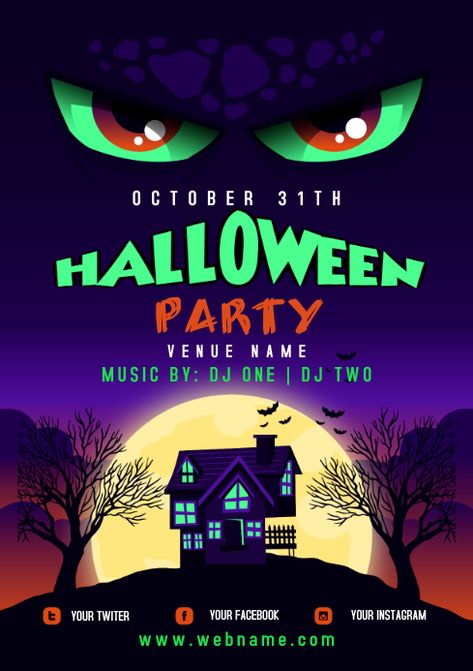 Halloween Flyer Template Free, Halloween Graphics Design, Halloween Invitations Template Free, Halloween Invitations Template, Halloween Flyer Design, School Event Flyer, Jump Park, Halloween Dance Party, Halloween Template