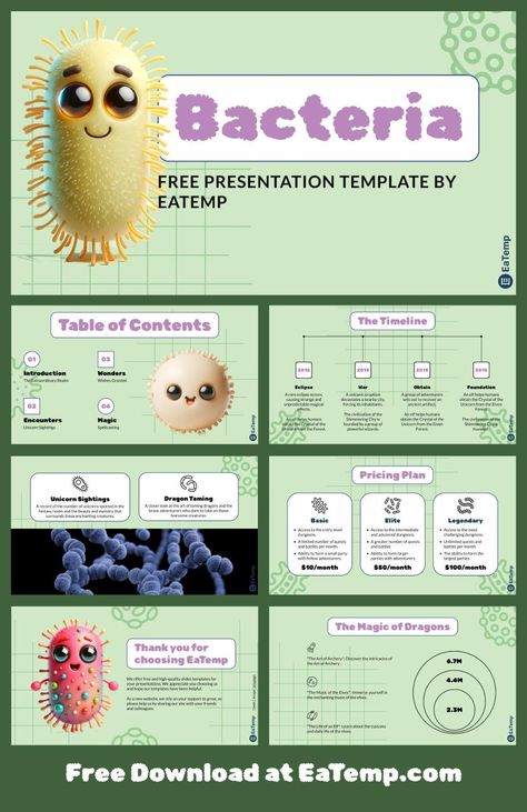 Powerpoint Design Science, Biology Background Powerpoint, Bacteria Microbiology, Bacteria Background Powerpoint, Biology Ppt Template, School Powerpoint Templates, Google Slides Templates Biology, Science Powerpoint, Free Powerpoint Presentations