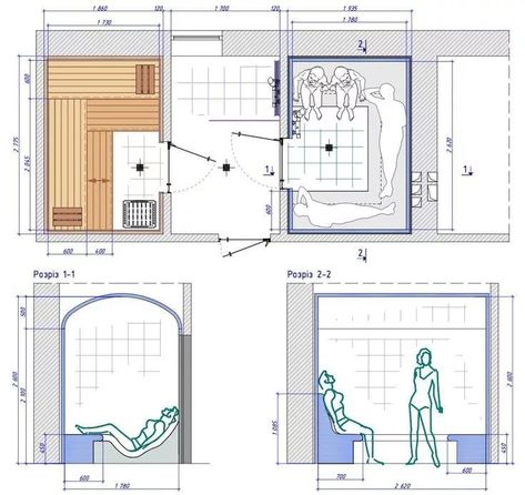 Home Hammam, Sauna Floor Plan, Sauna Bathroom Ideas, Spa Plan, Sauna Bathroom Design, Jacuzzi Bathroom, Steam Room Shower, Mobile Sauna, Jacuzzi Room