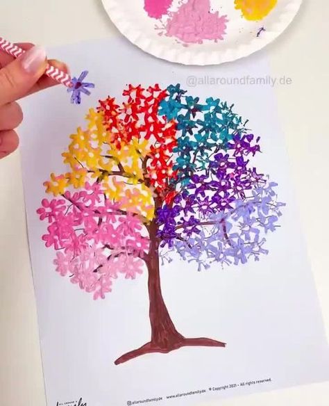 Straw Art For Kids, Spring Tree Art, Preschool Color Activities, Diy Osterschmuck, Art And Craft Paper, Straw Art, Straw Crafts, Create This Book, Spring Kids