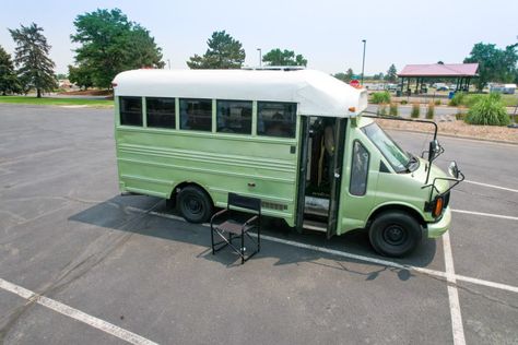 She Built a $12k Raised-Roof, Short-Bus Skoolie with her Dad! Bus Tiny House, Short School Bus, Hidden Toilet, School Bus Tiny House, Tiny House Talk, Short Bus, Buses For Sale, Bus Life, Camper Van Conversion Diy