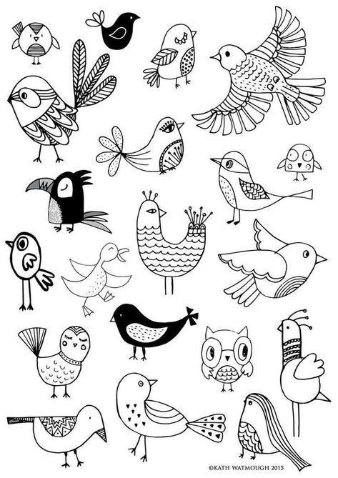 Bird Rubber Stamps, Arte Doodle, Sketch Note, Desain Quilling, Bird Stamp, Pola Sulam, Bird Drawings, Journal Doodles, Simple Doodles