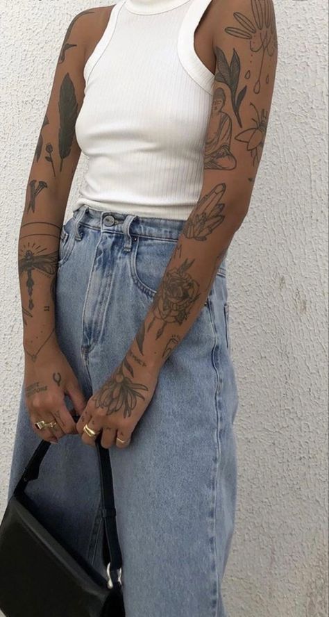 Aesthetic Tattoos Women Arm, Tattoo Aesthetic Patchwork, Bold Patchwork Sleeve Tattoo, Womens Patch Work Tattoo, Bigger Patchwork Tattoo, Patchwork Sleeve Women Tattoo, Minimalist Full Sleeve Tattoo, Tattoo Sleeve Inspo Women, Sleeve Tattoo Themes For Women