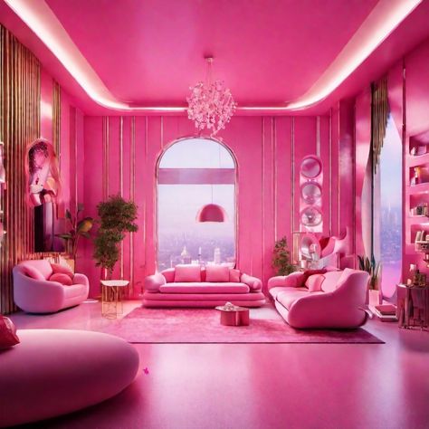 here are some babrbie inspired interior designs ...for Barbie lovers Barbie House Interior, Barbie Penthouse, Barbie Interior Design, Barbiecore Interior, Barbie Apartment, Barbie Office, Pinkie Promise, Barbie Houses, Barbie Malibu