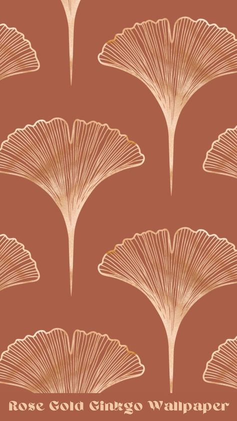 Warm middle/dark terracotta plain solid background with faux gold Japanese ginkgo biloba leaf. Leaves arranged in half drop seamless pattern, perfect as subtle, warm&cozy elegant wallpaper in art deco style with a boho touch. Neutral palette interior design. Trendy color home decor, curtains, bedding, tableware etc. Neutrals trend. Boho Bathroom With Wallpaper, Ginkgo Leaf Wallpaper, Ginkgo Wallpaper, Bathroom Terracotta, Bedroom Wallpaper Texture, Wallpaper In Bathroom, Deco Terracotta, Bedroom Art Deco, Pebble Wallpaper