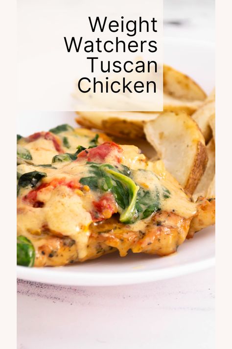 Steal this weight watchers friendly recipe today. This light tuscan chicken is bursting with flavor--you won't miss the extra calories! Weight Watchers Chicken Breast, Weight Watchers Food Points, Weight Watchers Menu, Weight Watchers Meals Dinner, Weigh Watchers, Weight Watchers Meal Plans, Weight Watchers Recipes Desserts, Weight Watchers Chicken, Parmesan Potatoes