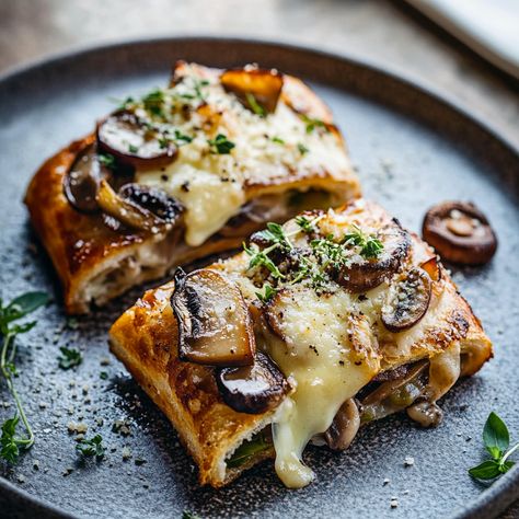 Discover how to make a delicious mushroom strudel with leeks and Parmesan cheese. Perfect for any occasion! Mushroom Strudel, Leek Mushroom, Mushroom Leek, Strudel Recipes, Vegan Entree, Balsamic Reduction, Phyllo Dough, Flaky Pastry, Creamy Garlic