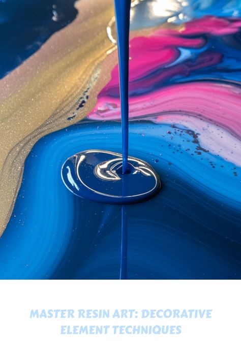 Blue resin being poured onto a canvas with swirling gold, pink, and blue patterns. Resin Pouring, Liquid Resin, Jewelry Wall, Safety Precautions, Resin Pour, Fluid Art, Art Techniques, Easy Steps, Resin Crafts