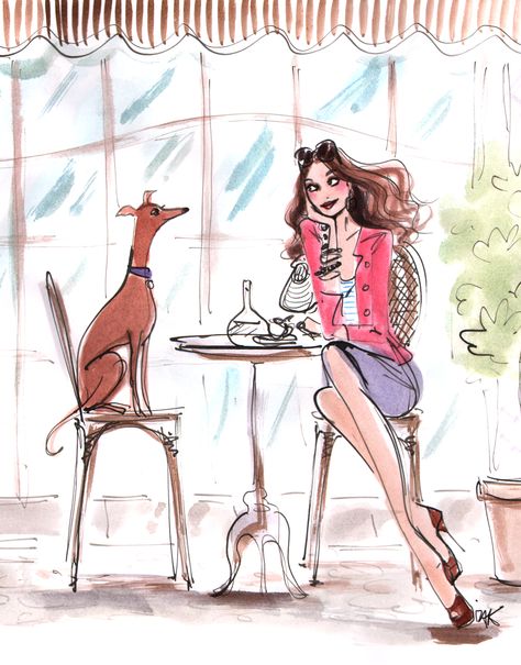 Dogs make great coffee dates #izakzenou Izak Zenou, Henry Bendel, Ethereal Style, Paris Bedroom, Pop Illustration, Greyhound Art, Digital Marketing Design, Illustrated Art, Lifestyle Illustration