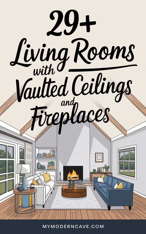 Upgrade your living space with these 29+ living room designs featuring vaulted ceilings and fireplaces. Learn how to combine architectural details like wood beams, large windows, and stunning fireplaces to create a cozy and stylish environment. These ideas are ideal for homes with a modern, rustic, or transitional aesthetic. Whether you prefer a sleek contemporary fireplace or a grand traditional hearth, these designs will inspire your next remodel. Small Vaulted Living Room, Family Room Design Vaulted Ceiling, Large Wood Beam Ceiling, Tall Ceiling Living Room With Fireplace, Fireplace Makeover With Vaulted Ceilings, Stone Fireplace With Cathedral Ceiling, Ceiling Upgrade Ideas, Built Ins Around Fireplace Vaulted Ceiling, Uneven Vaulted Ceiling Living Room