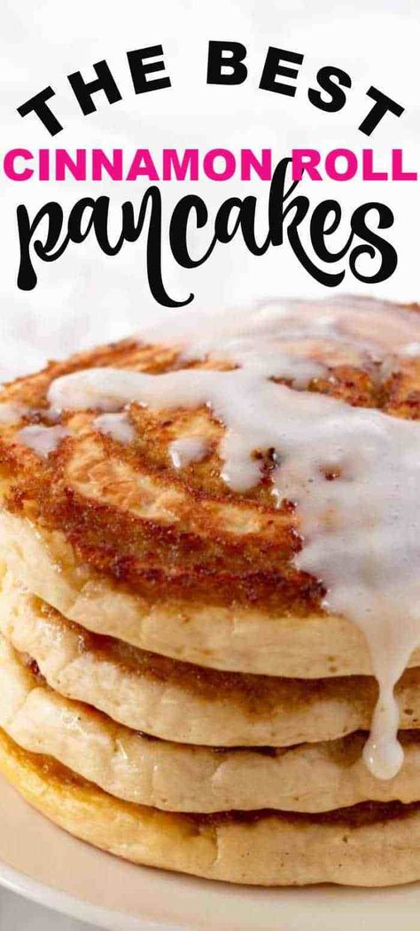 Cinnamon Roll Pancakes Easy, Cinnamon Bun Pancakes, Pancakes With Cream Cheese, Pancake Mix Uses, Pancakes With Cream, Cinnamon Roll Pancakes Recipe, Homemade Pancake Mix, Yummy Pancake Recipe, Freeze Pancakes